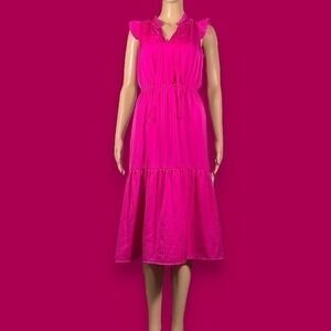 Banana Republic Pink Ruffle Sleeve Tie Neckline Tiered Dress Size 2 - "Cordelia"